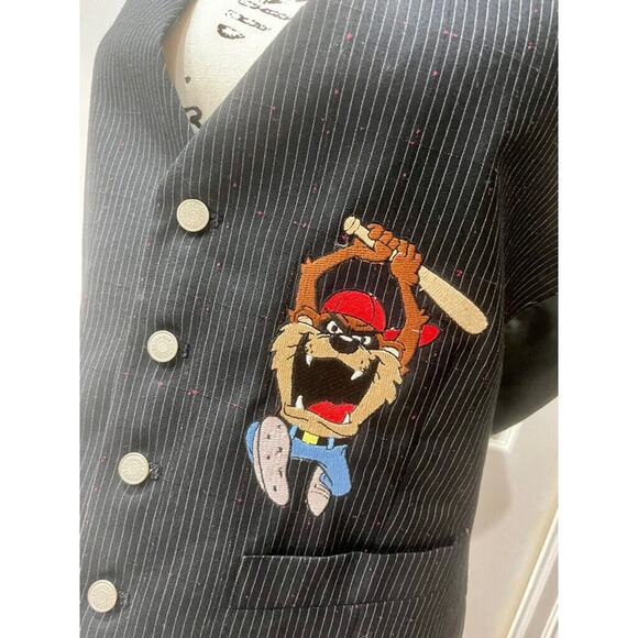 Y2K 90’s TOO CUTE LOONEY TUNES BLAZER VEST TASMANIAN DEVIL SZ S AESTHETIC ICONIC - Picture 12 of 16